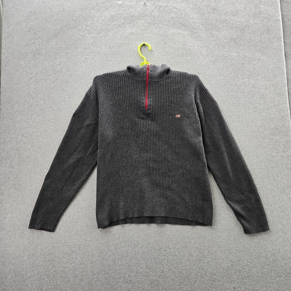 VINTAGE Polo Jeans Co Men‎ Sweater XL Gray Embroidered Quarter Zip